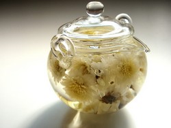 Чайник с заваренным чаем с хризантемой Чайник с заваренным чаем с хризантемой